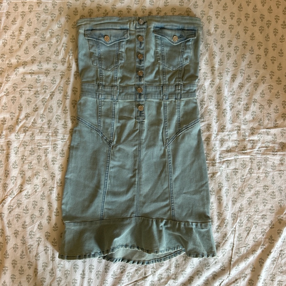 Bebe size 6 strapless stretchy denim bodycon dress